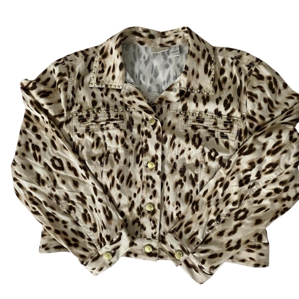 Chico's Leopard Print Jacket Brown and Cream with gold accents size XL